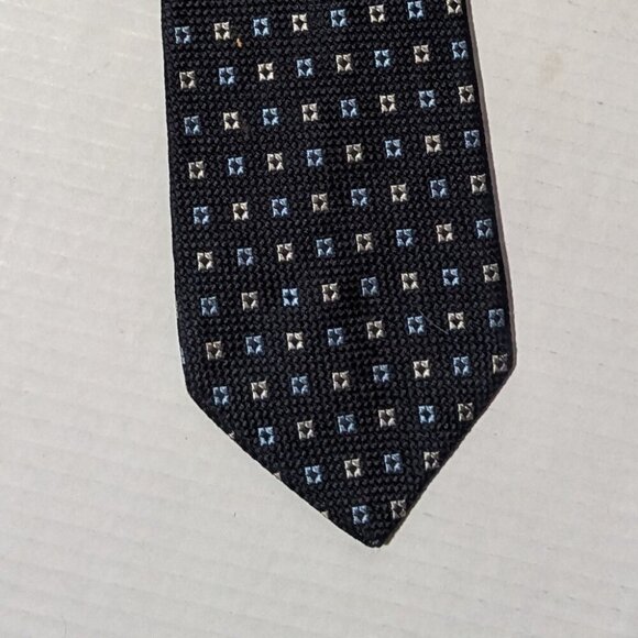 Harry Rosen Square Geometric Pattern Tie Blue Silver Silk - Picture 4 of 7